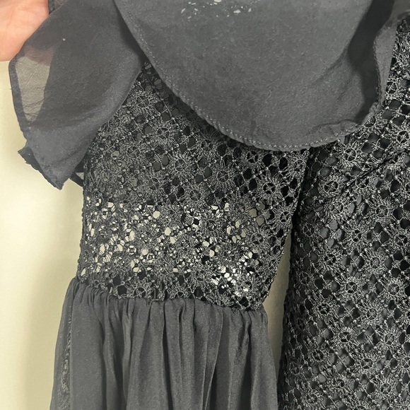 AMUR Pandora Black Lace Chiffon Cutout Shoulder Whimsygoth Victorian Blouse Sz M - Picture 7 of 14